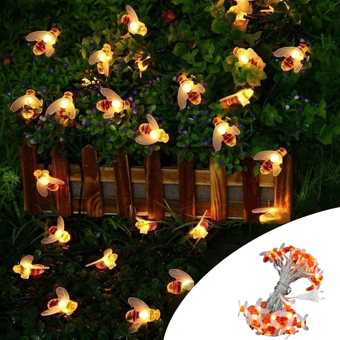Honey Bee String Lights | 30 Warm White LEDs | EU Plug-in Powered Waterproof Fairy Lights for Home, Garden, Balcony, Diwali, Christmas, Halloween & Festive Decoration (Warmwhite)