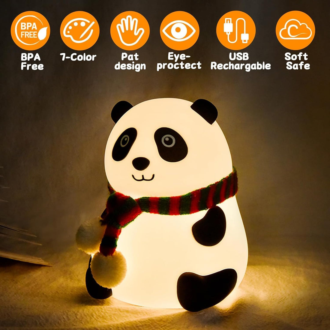 Cute Panda Night Light,Voice Controlled Light with 7 Color Modes Soft Silicone USB Charging Panda Lamp for Kids Room,Novelty Animal Night Lamp for Decor,Cool Gifts for Boys Girls