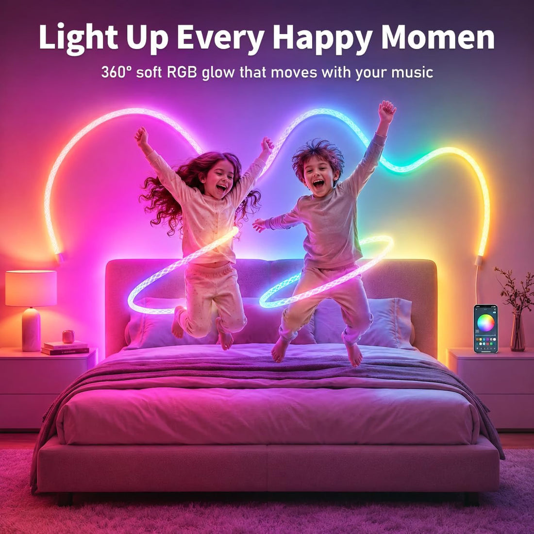 5M IC-RGB LED Neon Rope Light, Smart App Control Music Sync LED Strip Light, IP67 Waterproof Neon Lights with Remote, Full Color Changing Neon Tube Light for Bedroom, Gaming Room, Party Decor