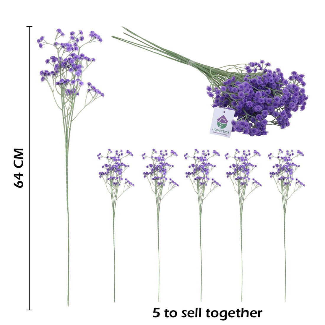05Pcs Baby Breath/Gypsophila Artificial Fake Silk Plants Wedding Party Decoration Real Touch Flowers DIY Home Garden(Purple-05 pcs)