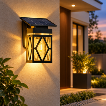 Solar Wall Light Outdoor IP65 Waterproof, Solar Lantern with Warm White LED, Up to 12 Hours Battery Backup, Automatic Dusk-to-Dawn Sensor, Garden, Gate, Patio & Balcony Light