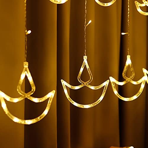 Diwali Curtain String Lights, 10 Diya Lights and 138 Led Lights, Warm White