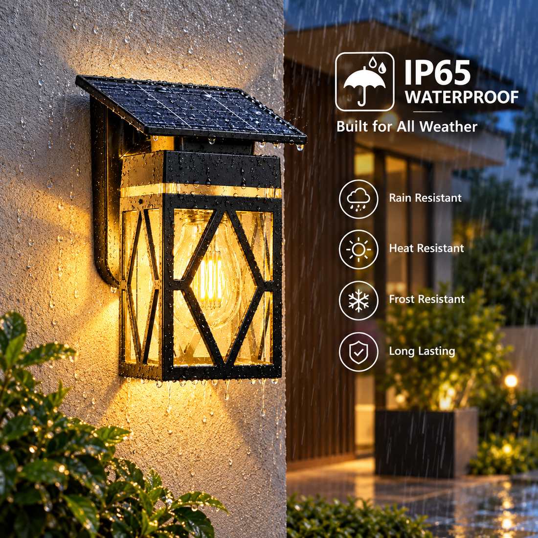 Solar Wall Light Outdoor IP65 Waterproof, Solar Lantern with Warm White LED, Up to 12 Hours Battery Backup, Automatic Dusk-to-Dawn Sensor, Garden, Gate, Patio & Balcony Light