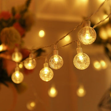 24 LED Crystal Ball String Lights | Warm White Plug-in Fairy Lights for Home, Bedroom, Party, Diwali, Christmas, Wedding | Festive Decoration–3 Meter Transparent Wire