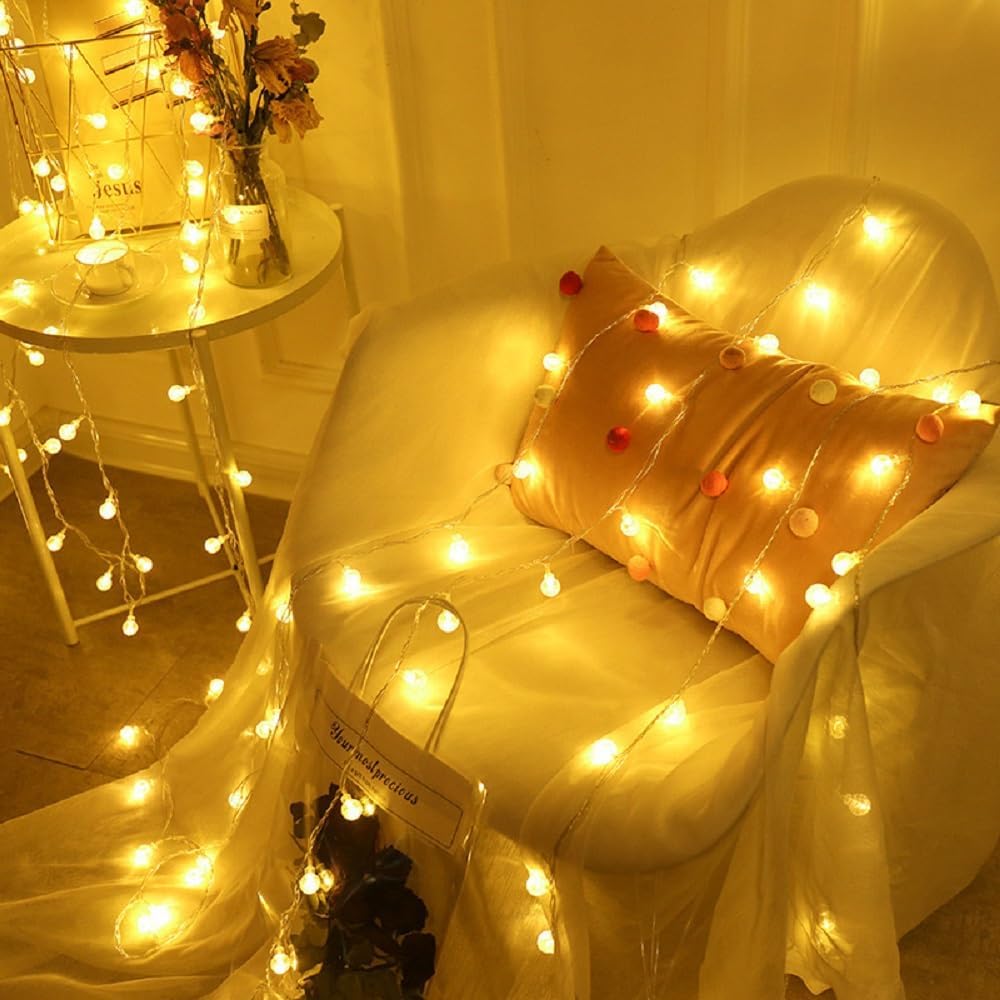 24 LED Crystal Ball String Lights | Warm White Plug-in Fairy Lights for Home, Bedroom, Party, Diwali, Christmas, Wedding | Festive Decoration–3 Meter Transparent Wire