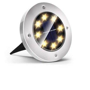 Alloy Steel Solar Ground Disk Lights | 8 LED's | Outdoor Waterproof for Pathway In-Ground Lawn Yard Deck Patio Walkway - Warm White/Pack 1