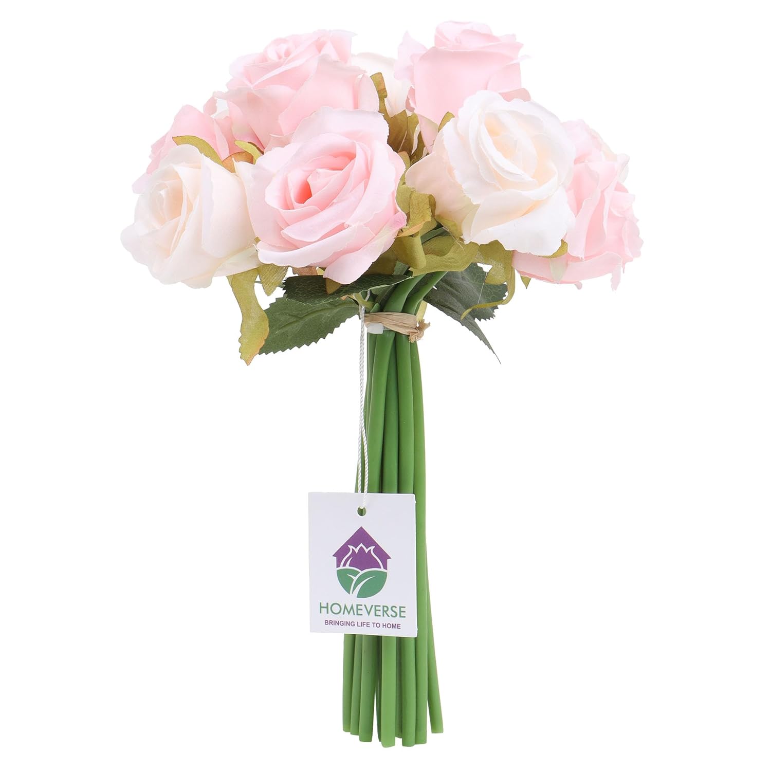 12pcs Artificial Rose Fake Silk Plants Wedding Valentines Birthday Anniversary Christmas Mothers Day (Pink+CremeWhite-12pcs)