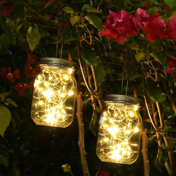 Hanging Solar Mason Jar Light, 20 LEDs-Warm White