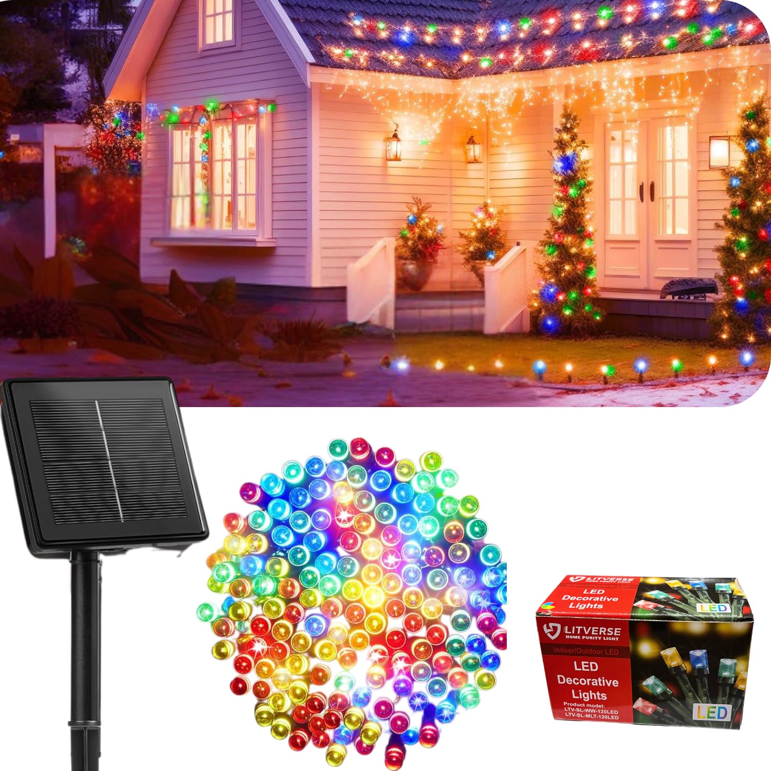 Solar Powered 120 LED Waterproof String Lights – Indoor/Outdoor Decorative PVC Fairy Lights for Garden, Patio, Landscape, and Holiday Decoration (Multi)