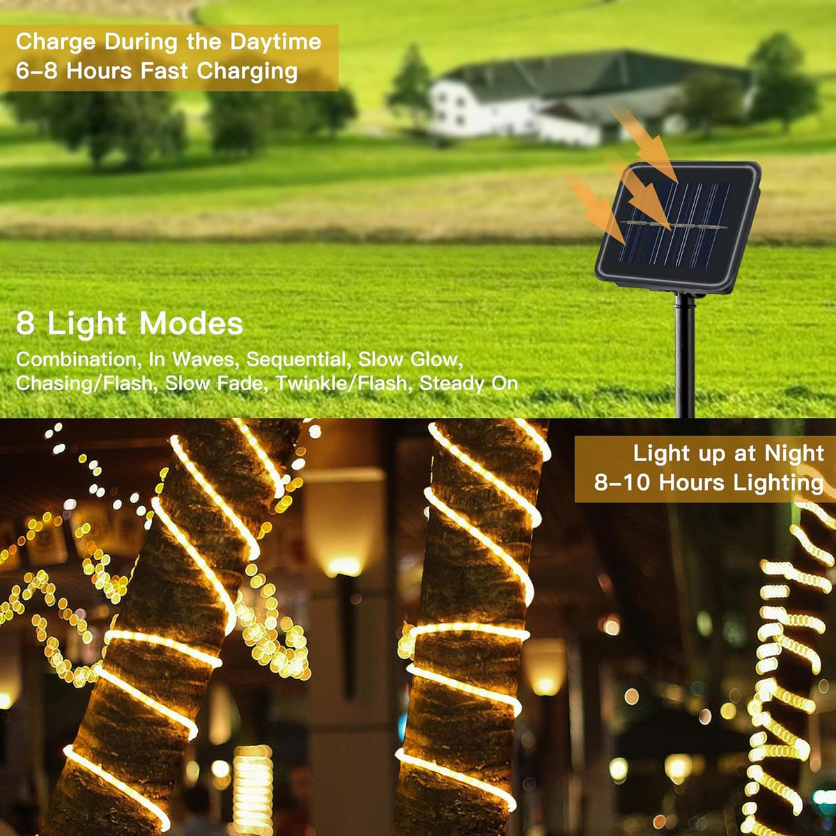 Solar Powered Rope Solar Rope Lights Solar Powered String Lights 79 FT 240 LEDs 8 Modes