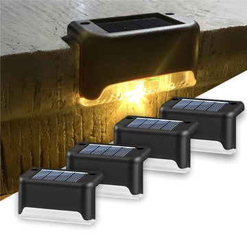 Outdoor Solar LED Garden Lights, 4-Pack Waterproof Step & Deck Lights for Railing, Wall, Fence, Backyard, Balcony – Warm White Solar Stair Lights with Auto On/Off, Weatherproof Home Decoration