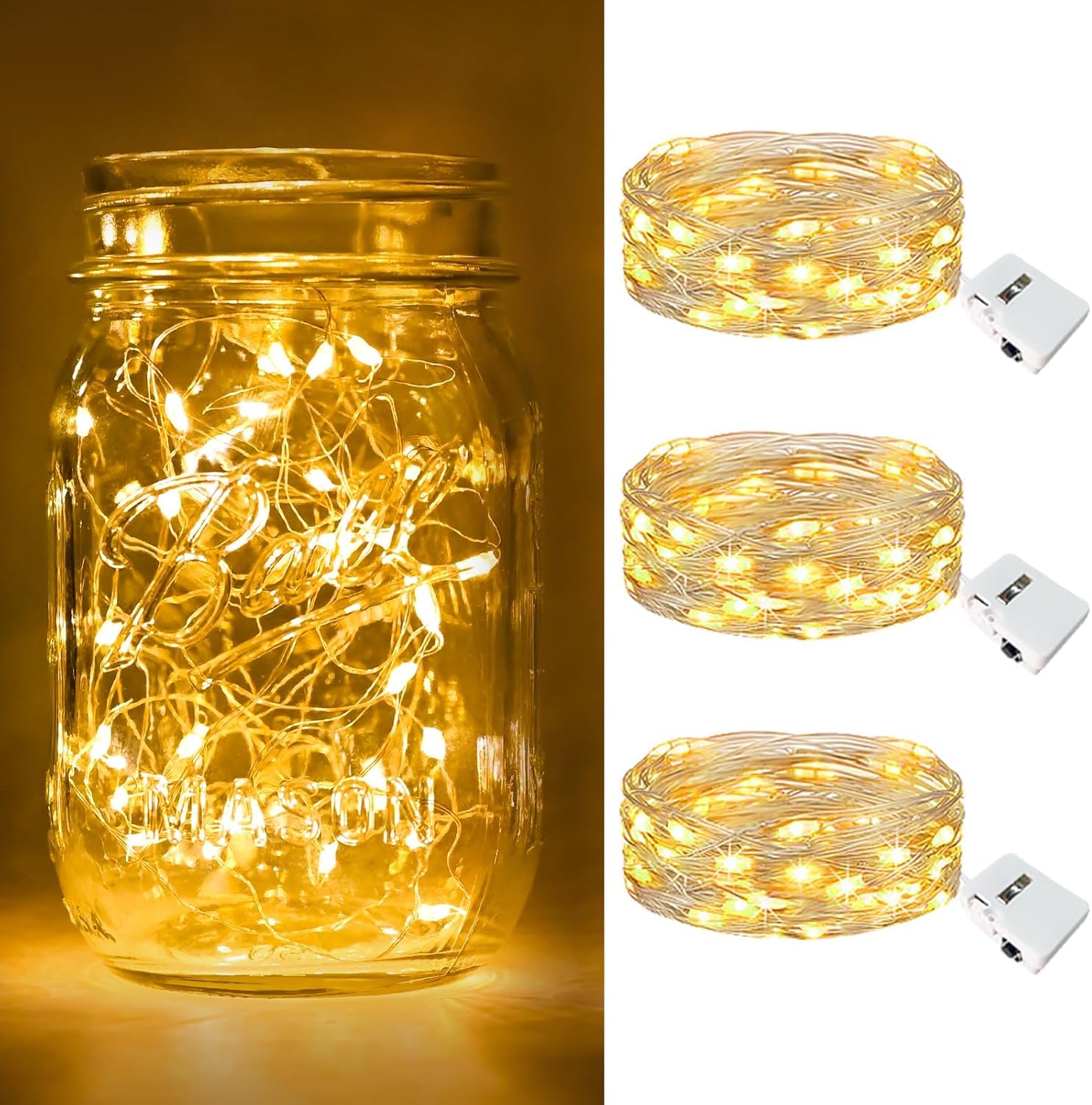 3 Pack Fairy Lights Battery Operated [3 Modes], 7ft 20 Led Twinkle Lights String Lights Waterproof Bulk Small Mini Silver Wire for Mason Jars Vases Wedding Table Centerpiece, Warmwhite