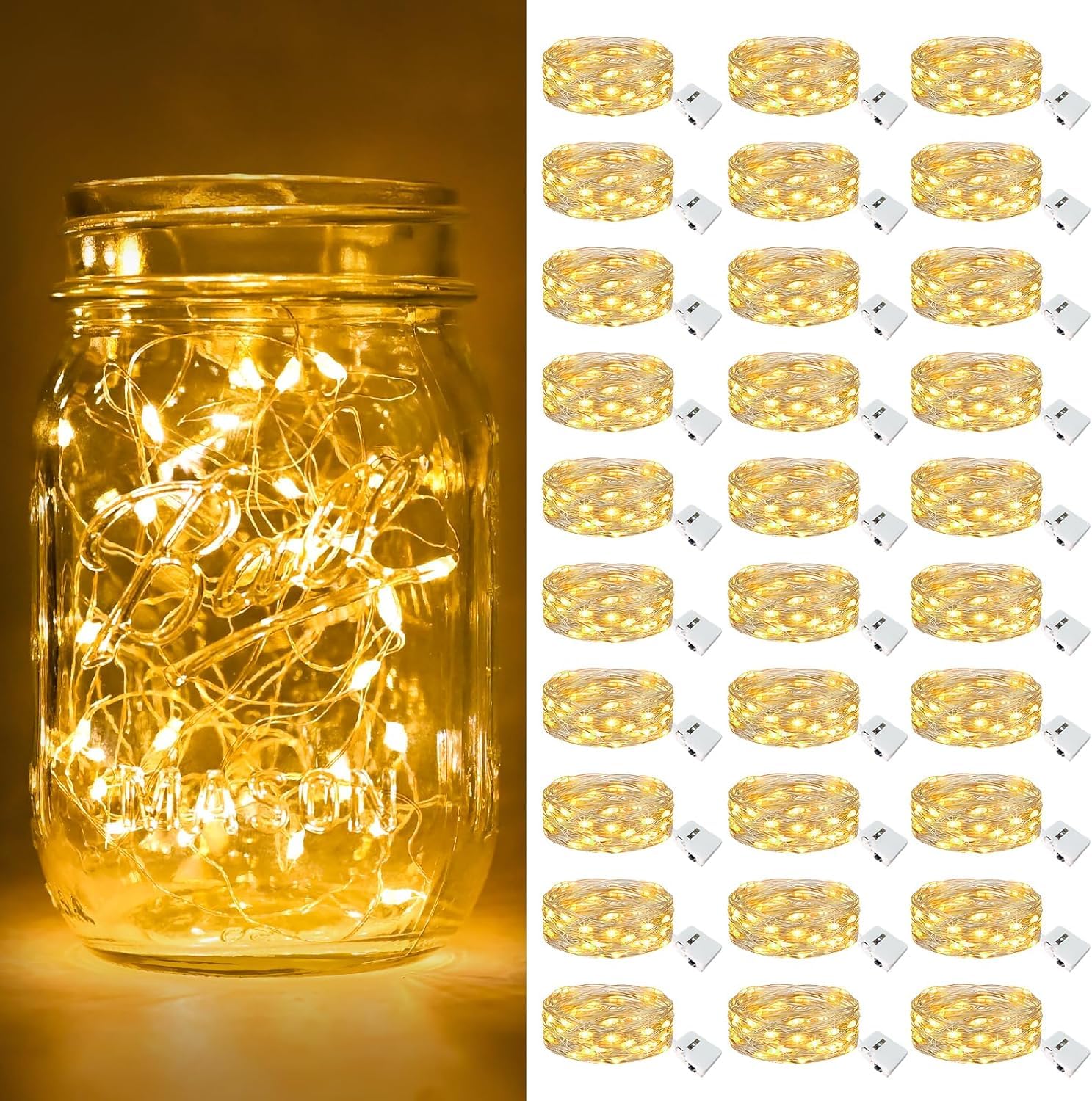 30 Pack Fairy Lights Battery Operated [3 Modes], 7ft 20 Led Twinkle Lights String Lights Waterproof Bulk Small Mini Silver Wire for Mason Jars Vases Wedding Table Centerpiece, Warmwhite