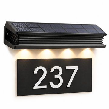 Solar Fence 4Led Sign Lights Outdoor for Address, Real Estate, Billboard, Outside, Bar | 6000K White Lighting Dusk to Dawn Down Light LED Solar Powered Waterproof