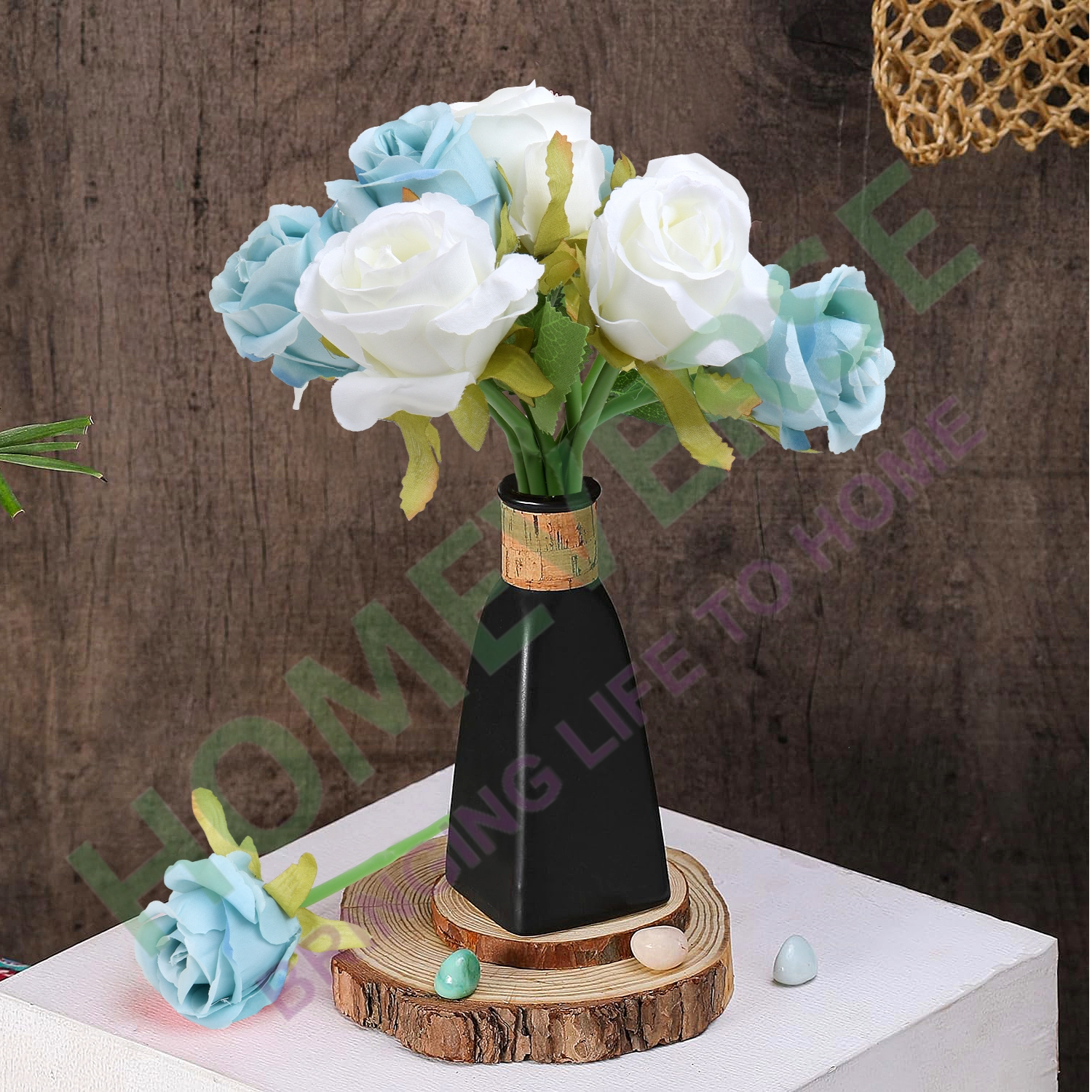 Artificial Flower Rose Blue White 12pcs