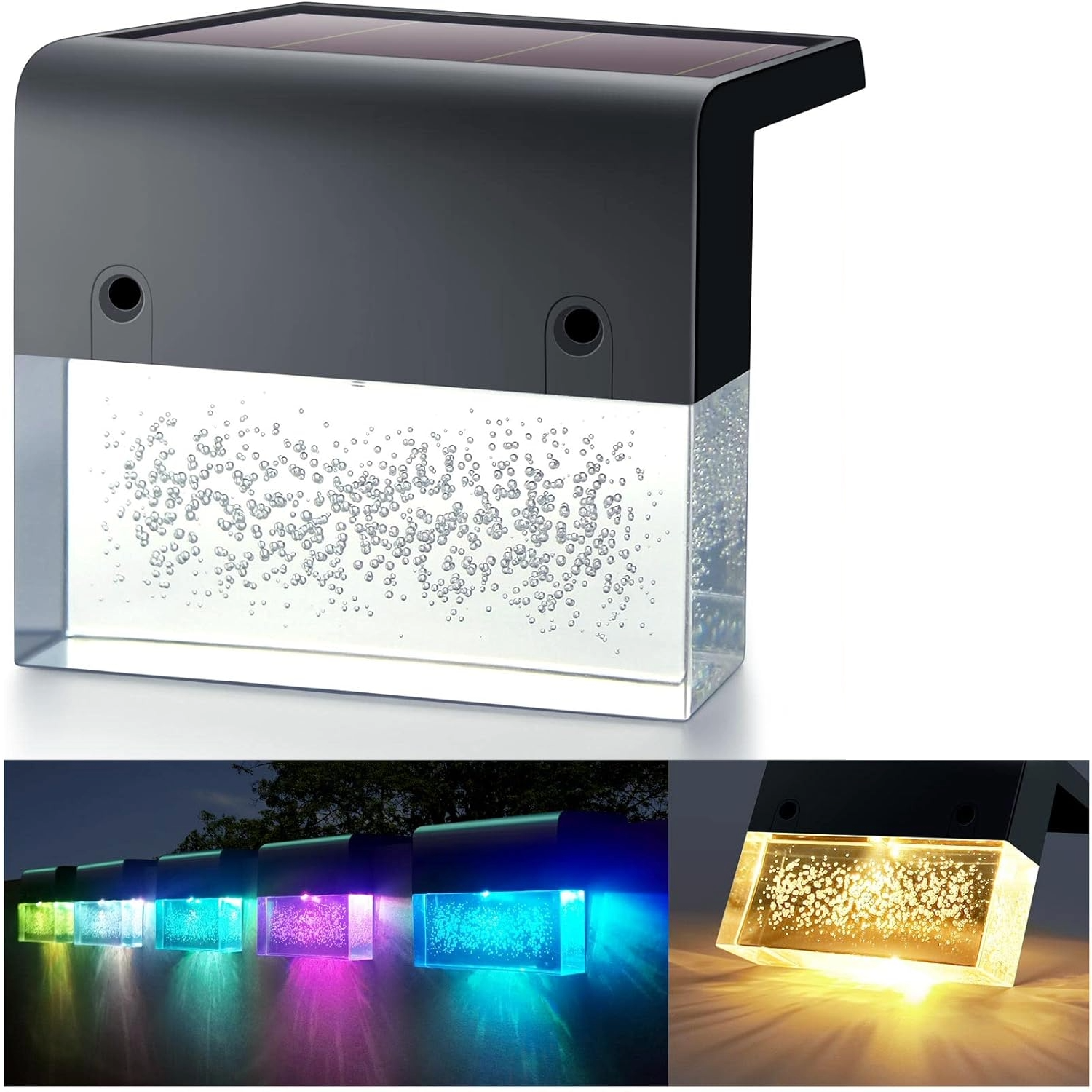 Solar Deck Lights Outdoor Fence Solar Lights-Warm White/RGBColor