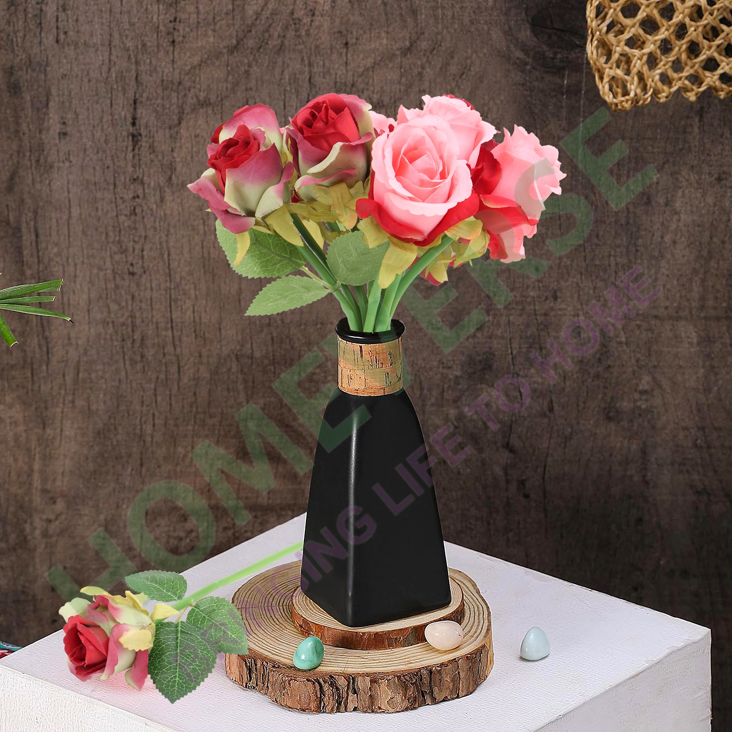 Artificial Rose Fake Silk Plants (Pink+Red-12pcs)